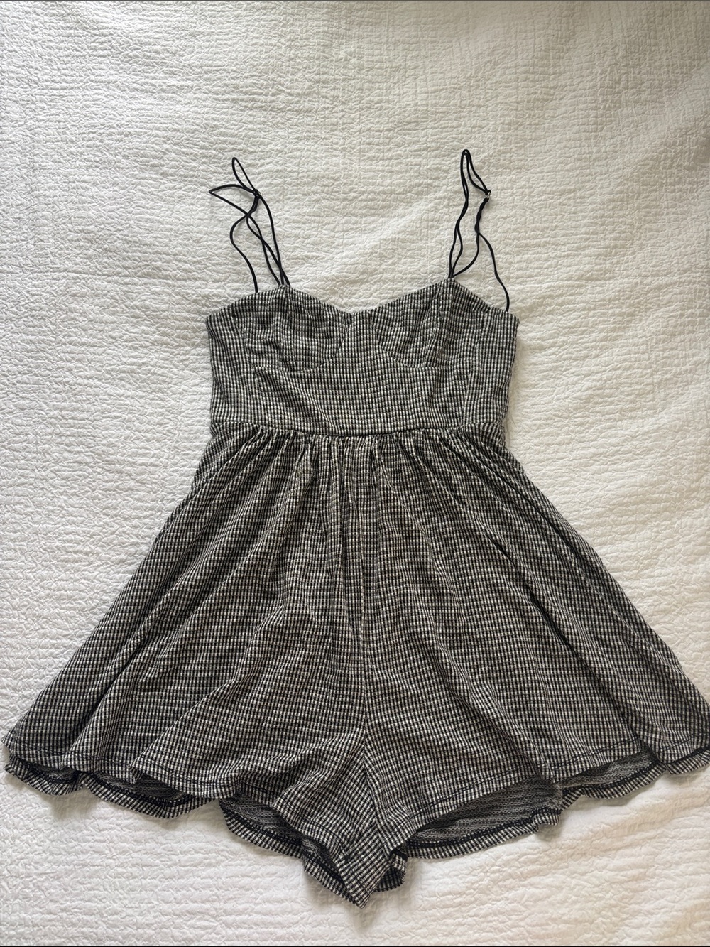 Urban Outfitters Black & White Gingham Spaghetti-Strap Romper